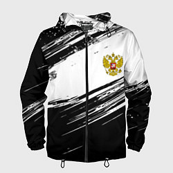 Ветровка с капюшоном мужская Герб РФ спортивные краски, цвет: 3D-черный