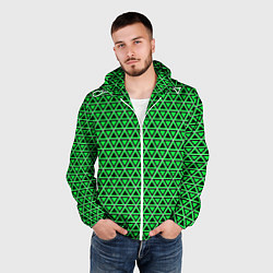 Ветровка с капюшоном мужская Зелёные и чёрные треугольники, цвет: 3D-белый — фото 2