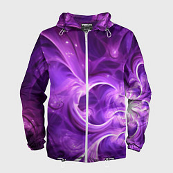 Ветровка с капюшоном мужская Фиолетовая фрактальная абстракция, цвет: 3D-белый