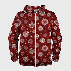 Мужская ветровка Snowflakes on a red background