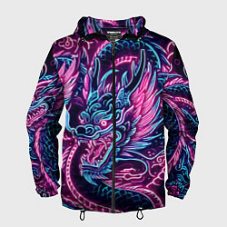 Ветровка с капюшоном мужская Neon Japanese dragon - irezumi, цвет: 3D-черный