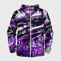 Ветровка с капюшоном мужская Агрессивный металл и фиолетовые линии, цвет: 3D-белый