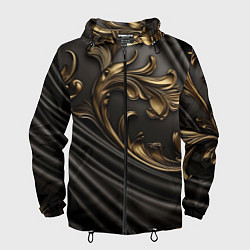 Ветровка с капюшоном мужская Объемные золотые узоры на черной ткани лепнина, цвет: 3D-черный
