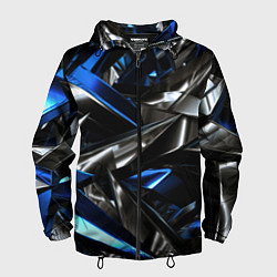 Ветровка с капюшоном мужская Синие и серебряные вставки абстракции, цвет: 3D-черный