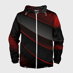 Ветровка с капюшоном мужская Красная абстракция с черными линиями, цвет: 3D-белый