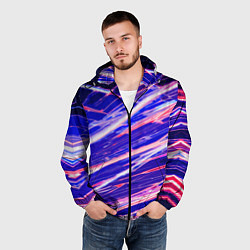 Ветровка с капюшоном мужская Белые и красные линии на синем фоне, цвет: 3D-черный — фото 2