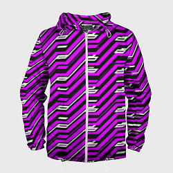 Ветровка с капюшоном мужская Киберпанк узор фиолетовый и чёрный, цвет: 3D-белый