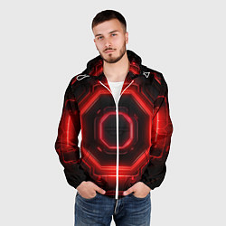 Ветровка с капюшоном мужская Nvidia style black and red neon, цвет: 3D-белый — фото 2