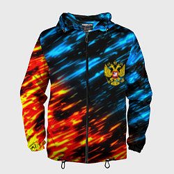 Ветровка с капюшоном мужская Герб России огненный стиль, цвет: 3D-черный