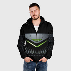 Ветровка с капюшоном мужская Black green abstract nvidia style, цвет: 3D-черный — фото 2
