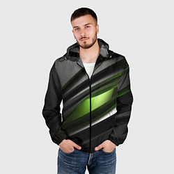 Ветровка с капюшоном мужская Black green abstract geforce style, цвет: 3D-черный — фото 2