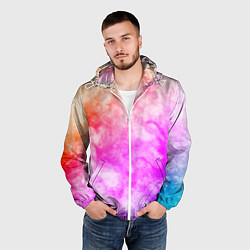 Ветровка с капюшоном мужская Colorful smoke 1, цвет: 3D-белый — фото 2