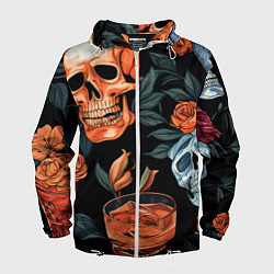 Мужская ветровка Кусты черепов с розами и пионами