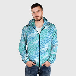 Ветровка с капюшоном мужская Океанские волны из синих и бирюзовых камней, цвет: 3D-черный — фото 2