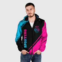 Ветровка с капюшоном мужская Sporting - neon gradient вертикально, цвет: 3D-черный — фото 2