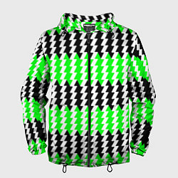 Ветровка с капюшоном мужская Вертикальные чёрно-зелёные полосы, цвет: 3D-черный