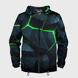 Ветровка с капюшоном мужская Abstract dark green geometry style, цвет: 3D-черный