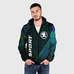 Ветровка с капюшоном мужская Skoda sport glitch blue, цвет: 3D-черный — фото 2