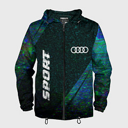 Ветровка с капюшоном мужская Audi sport glitch blue, цвет: 3D-черный
