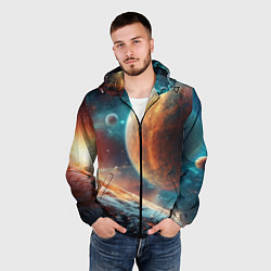 Ветровка с капюшоном мужская Космос и планета, цвет: 3D-черный — фото 2