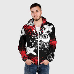 Ветровка с капюшоном мужская Логотип Чанган на фоне брызг красок, цвет: 3D-белый — фото 2