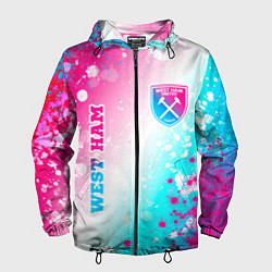 Ветровка с капюшоном мужская West Ham neon gradient style вертикально, цвет: 3D-черный