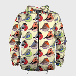 Ветровка с капюшоном мужская Веселые птички, цвет: 3D-черный