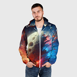 Ветровка с капюшоном мужская Разрыв космического тела - нейросеть, цвет: 3D-белый — фото 2