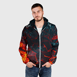Ветровка с капюшоном мужская Темная абстракция с разломом красных плит, цвет: 3D-белый — фото 2