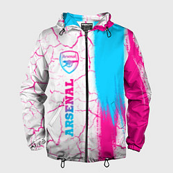 Ветровка с капюшоном мужская Arsenal neon gradient style по-вертикали, цвет: 3D-черный