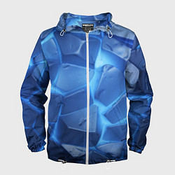 Ветровка с капюшоном мужская Синие ледяные плиты с разломом, цвет: 3D-белый