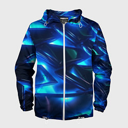 Ветровка с капюшоном мужская Синие абстрактные неоновые плиты, цвет: 3D-белый