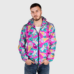 Ветровка с капюшоном мужская Единорог с мороженым - dab dance, цвет: 3D-черный — фото 2