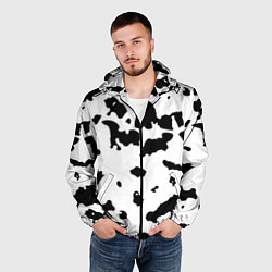 Ветровка с капюшоном мужская Черно белый пятнистый узор, цвет: 3D-черный — фото 2