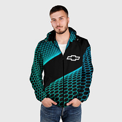 Ветровка с капюшоном мужская Chevrolet electro hexagon, цвет: 3D-черный — фото 2