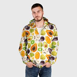 Ветровка с капюшоном мужская Экзотический фруктовый узор, цвет: 3D-белый — фото 2