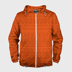Ветровка с капюшоном мужская Однотонный тёмно-оранжевый полосатый узор, цвет: 3D-белый