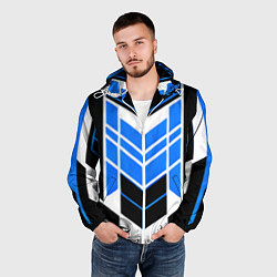 Ветровка с капюшоном мужская Blue and black stripes on a white background, цвет: 3D-белый — фото 2