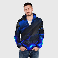 Ветровка с капюшоном мужская Синяя абстракция с плитами, цвет: 3D-черный — фото 2