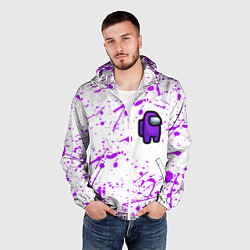 Ветровка с капюшоном мужская Among us neon colors game, цвет: 3D-белый — фото 2