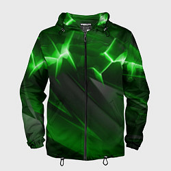 Ветровка с капюшоном мужская Яркая зеленая объемная абстракция, цвет: 3D-черный