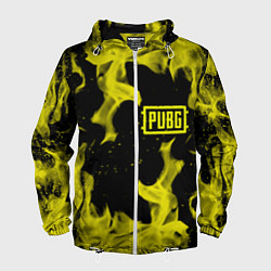 Ветровка с капюшоном мужская PUBG жёлтый огонь, цвет: 3D-белый