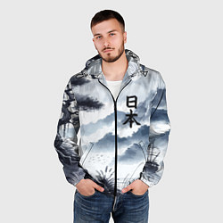Ветровка с капюшоном мужская Японский пейзаж - нейросеть, цвет: 3D-черный — фото 2