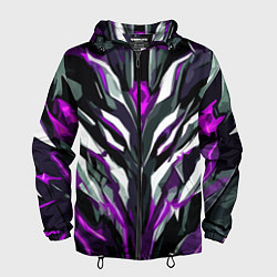 Ветровка с капюшоном мужская Хаотичная фиолетово-белая абстракция, цвет: 3D-черный