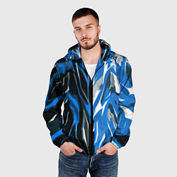 Ветровка с капюшоном мужская Синяя абстракция на чёрно-белом фоне, цвет: 3D-черный — фото 2