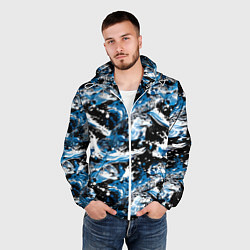 Ветровка с капюшоном мужская Выдры в речке на волнах - паттерн, цвет: 3D-белый — фото 2