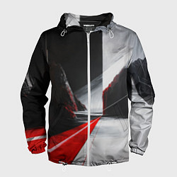 Ветровка с капюшоном мужская Футуристичный пейзаж в стиле авангард, цвет: 3D-белый