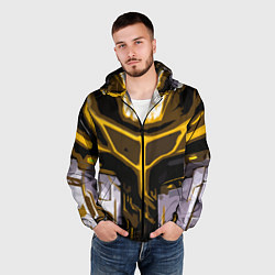 Ветровка с капюшоном мужская Yellow stripes on a black and white background, цвет: 3D-черный — фото 2