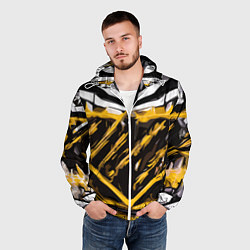 Ветровка с капюшоном мужская Yellow and white abstraction on a black background, цвет: 3D-белый — фото 2