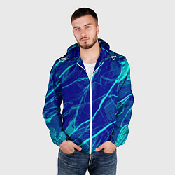 Ветровка с капюшоном мужская Яркий сине-голубой абстрактная текстура, цвет: 3D-белый — фото 2